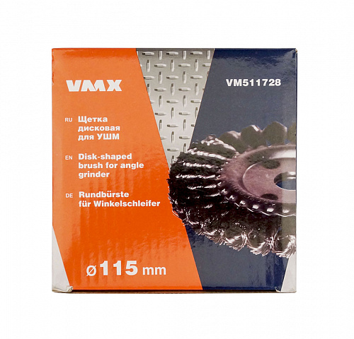 Щетка для УШМ VMX ф22,2/115мм дисковая сталь витая VM511728