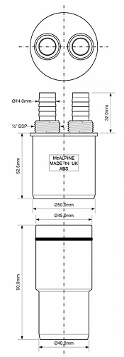 Адаптер для подключения слива бытовой техники Mc ALPINE 50/40мм WFH-CON4050