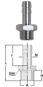 Штуцер резьбовой Н 1/4" на шланг ф 6 1233/2 GAV 10074