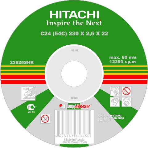 Круг отрезной по металлу 230х1,6х22 Hitachi 23016HR PREM Круг отрезной по металлу 230х1,6х22 Hitachi 23016HR PREM