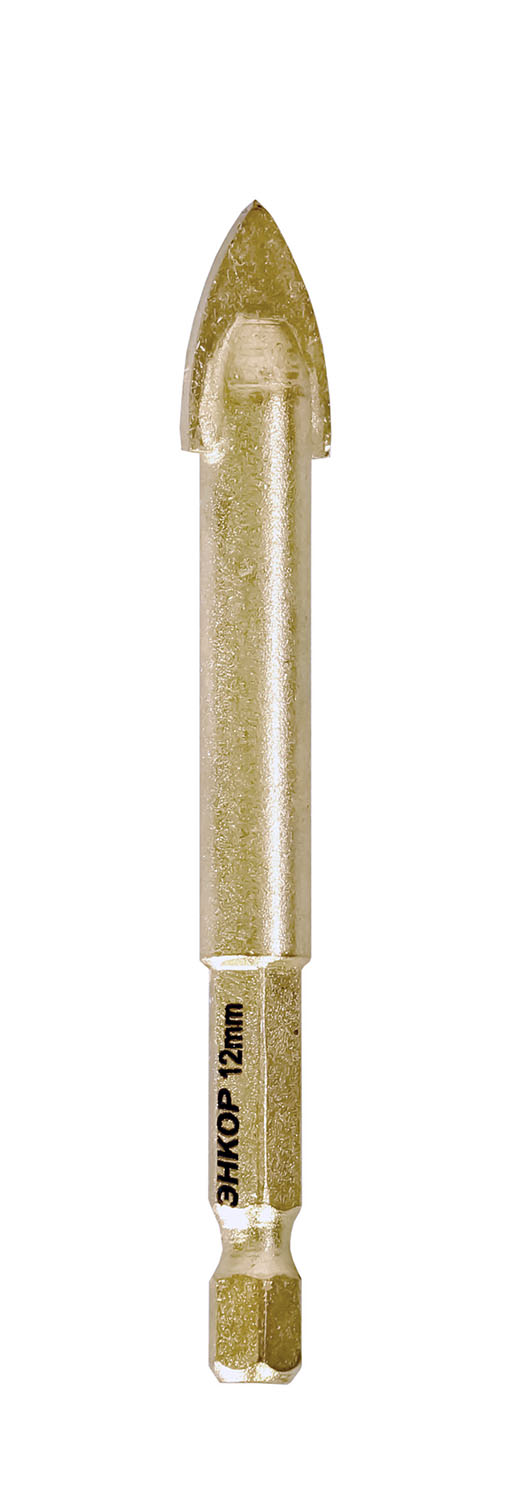 Сверло для стекла и керамики Энкор 12 мм шестигранный хвостовик 9613