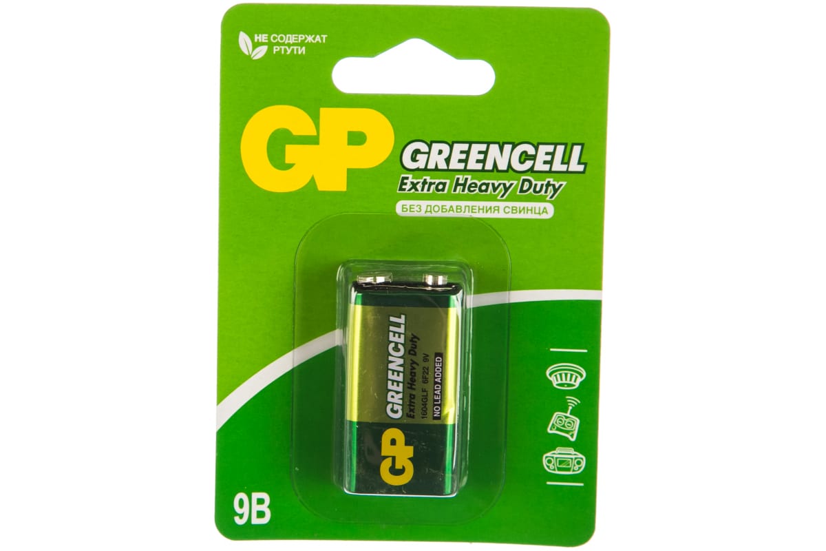 Батарейка GP 9В Greencell 6F22 BP1 (1шт)