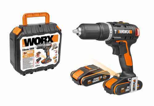 Шуруповерт ударный аккумуляторный WORX WX367, 20В, 2,0Ач x2, Б/Щ, кейс