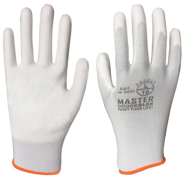 Перчатки белые полиэфир обливка полиуретан, водоотталкивающие XL/10 MASTER COLOR (30-4019)