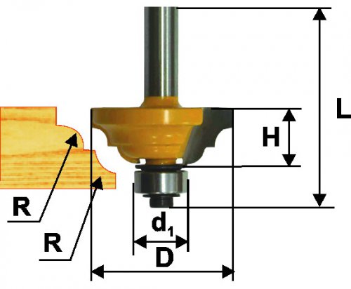 Фреза кромочная калевочная ф33,3 x 13 мм R4 мм хвостовик 8 мм Энкор 46268