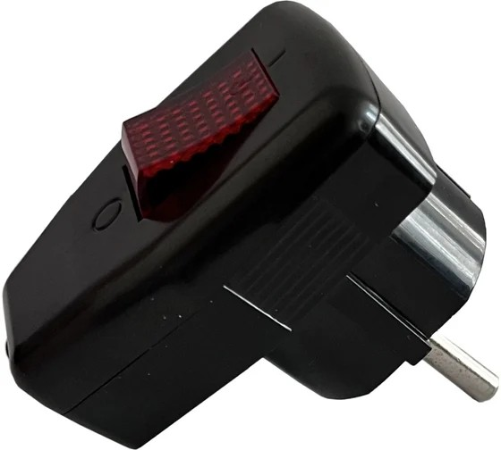 Вилка электрическая с выкл. угловая 16А 250В черная 16696 Вилка электрическая с выкл. угловая 16А 250В черная 16696