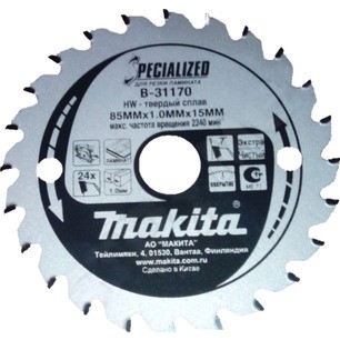 Диск пильный по дереву (85x15x1 z24) Makita B-31170 Диск пильный по дереву (85x15x1 z24) Makita B-31170