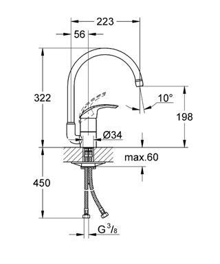 Смеситель "EUROSMART" для мойки высокий излив Grohe 32 542 001