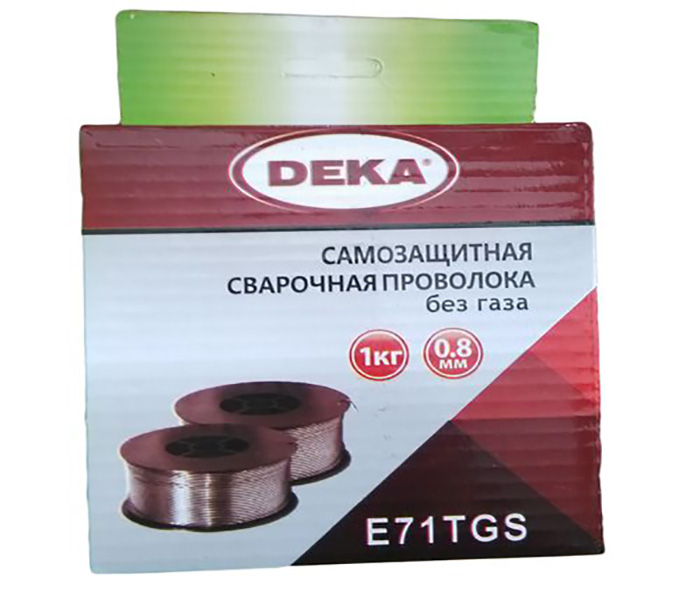 Проволока сварочная DEKA 0,8мм 1кг с флюсом E71TGS Проволока сварочная DEKA 0,8мм 1кг с флюсом E71TGS