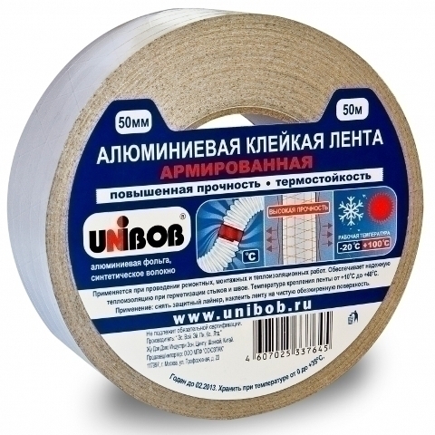 Лента алюминиевая армированная 50мм х 50м UNIBOB 48887 Лента алюминиевая армированная 50мм х 50м UNIBOB 48887