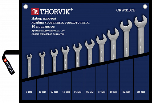 Набор ключей комбинированных с трещоткой THORVIK 10 предметов сумка CRWS10TB 053468 Набор ключей комбинированных с трещоткой THORVIK 10 предметов сумка CRWS10TB 053468