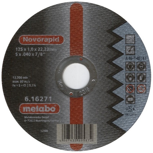 Круг отрезной по металлу Metabo 617126000 125x1,0x22 д/нерж SP-Novorapid 1/25* Круг отрезной по металлу Metabo 617126000 125x1,0x22 д/нерж SP-Novorapid 1/25*
