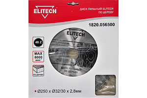 Диск пильный по дереву (250х32/30 мм; 2.8 мм; 48Z) Elitech (1820.056500)