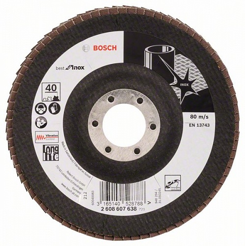 Круг лепестковый 125 мм K40 Best/Inox накладной BOSCH 2 608 607 638 Круг лепестковый 125 мм K40 Best/Inox накладной BOSCH 2 608 607 638