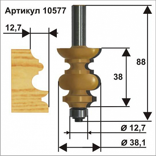 Фреза кромочная фигурная ф38,1 x 38 мм хвостовик 12 мм Энкор 10577