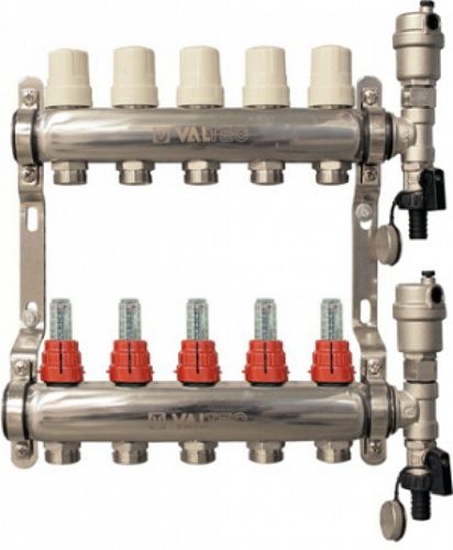 Коллекторный блок 7 выходов х 1 х 3/4 EUROKONUS нержавеющий Valtec VTc.588.EMNX.0607