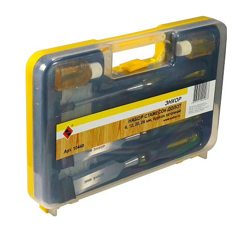 Набор стамесок-долот (6,12,20,26мм + брусок) Энкор 10440 Набор стамесок-долот (6,12,20,26мм + брусок) Энкор 10440