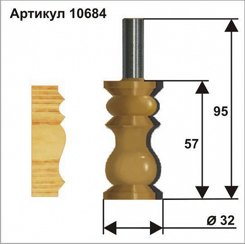 Фреза кромочная фигурная ф32 x 57 мм хвостовик 12 мм Энкор 10684