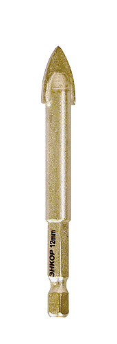 Сверло для стекла и керамики Энкор 12 мм шестигранный хвостовик 9613