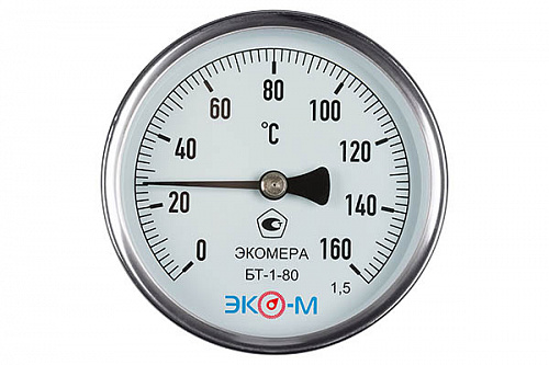 Термометр биметаллический ЭКОМЕРА БТ-1-80, 0-160С L=100