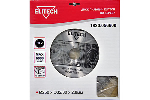 Диск пильный по дереву (250х32/30 мм; 2.8 мм; 60Z) Elitech (1820.056600)