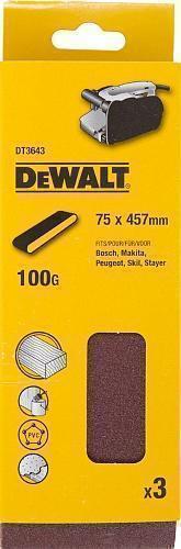 Шлифлента 75х457 k100 3 шт DeWalt DT3643