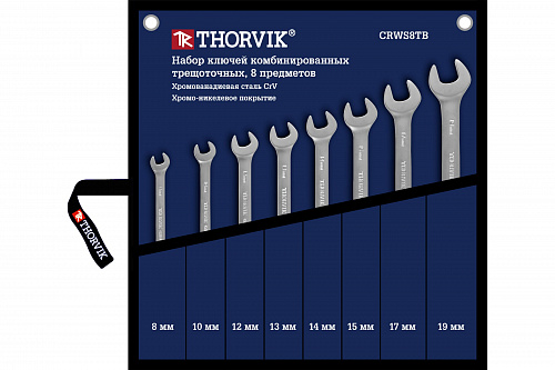 Набор ключей комбинированных с трещоткой THORVIK 8 предметов сумка CRWS8TB 053471 Набор ключей комбинированных с трещоткой THORVIK 8 предметов сумка CRWS8TB 053471