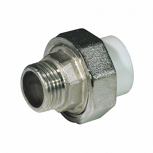 Муфта разъемная PPR ф 25мм х 3/4" НР белая Муфта разъемная PPR ф 25мм х 3/4" НР белая