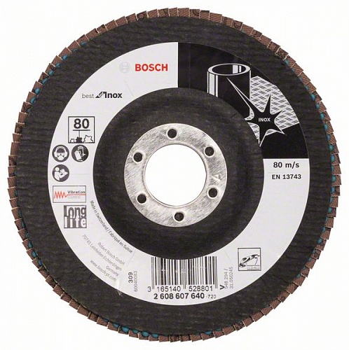 Круг лепестковый 125 мм K80 Best/Inox накладной BOSCH 2 608 607 640 Круг лепестковый 125 мм K80 Best/Inox накладной BOSCH 2 608 607 640