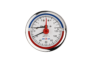 Термоманометр ЭКОМЕРА МД04-63мм 0-6бар 0-120С осевой МД04-63-G-6-120-ОИ
