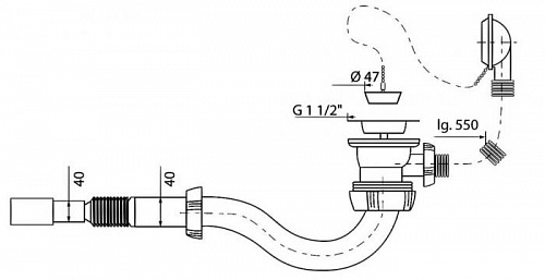 Слив-перелив для ванны Wirquin 1 1/2х 40мм сифон S с гофрированной трубой (30717339)