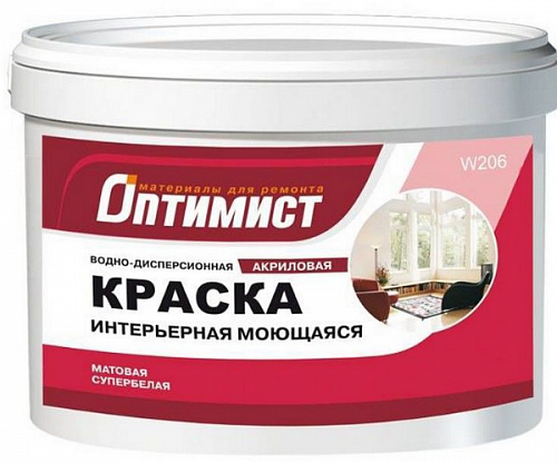 Купить краска водоэмульсионная оптимист w206 моющаяся 1.5кг с240 41717 с доставк