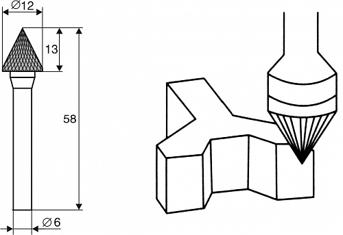 Борфреза Коническая 60 гр. "J" 12х13х6х58, TC Энкор
