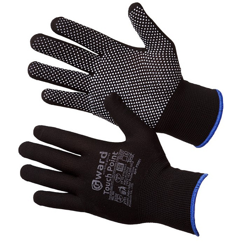 Черные нейлоновые перчатки с ПВХ микроточкой Gward Touch Point 9 P3001 ГМ-101