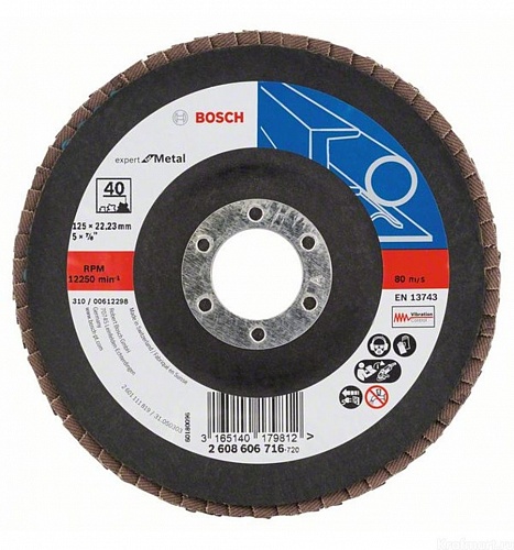 Круг лепестковый прямой 125мм K80 BOSCH 125мм K80 Expert/Metal 2 608 607 355