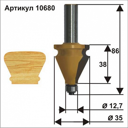 Фреза кромочная фигурная ф35 x 38 мм хвостовик 12 мм Энкор 10680